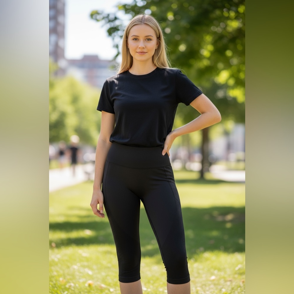 Lululemon Black Seamless Compression Crop‎ Leggings high rise athleisure yoga